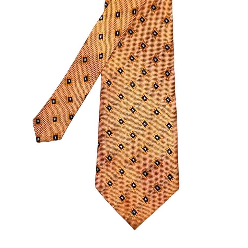 Vtg Kai Long Mens Tie Handmade Silk Orange Diamond Geometric Necktie 59x3.75” - Picture 5 of 5